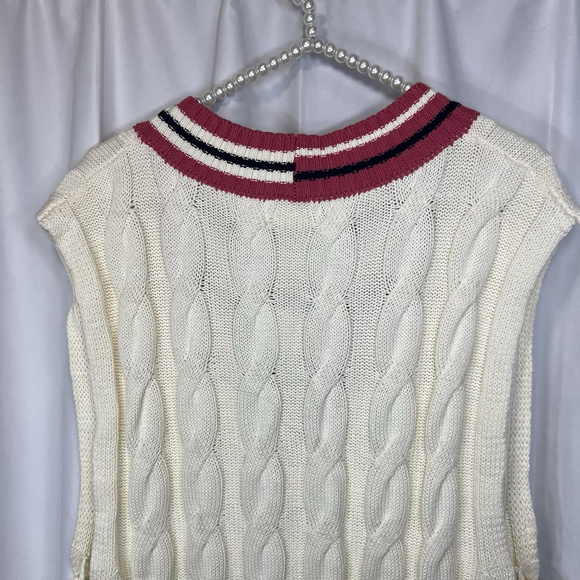 Free People Coastal Prep Poncho Vest Cable Knit One Size Cream Pink Preppy - Picture 6 of 9